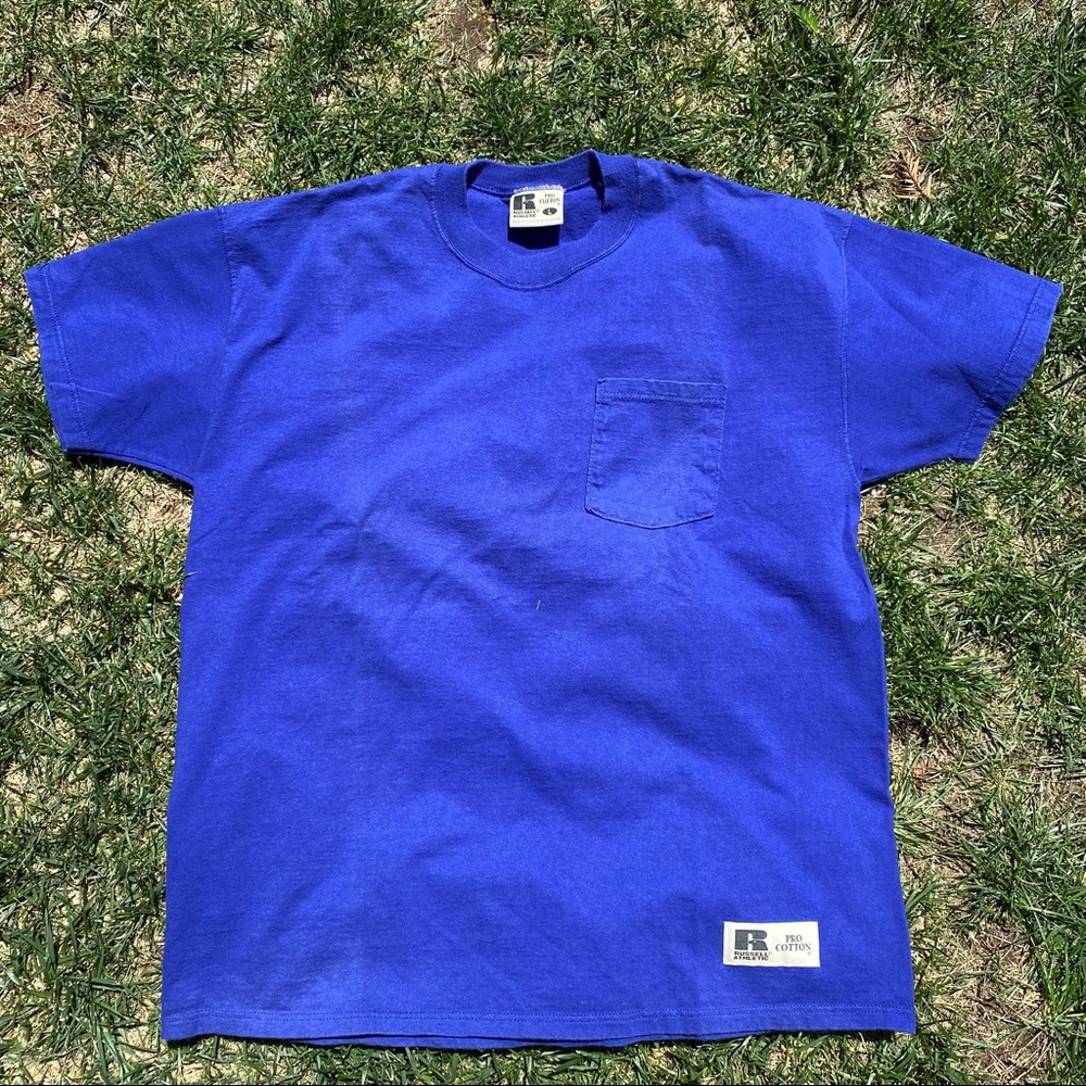 Vintage 80s-90s USA MADE Russell Athletic Pro Cotton Pocket T-shirt LARGE.